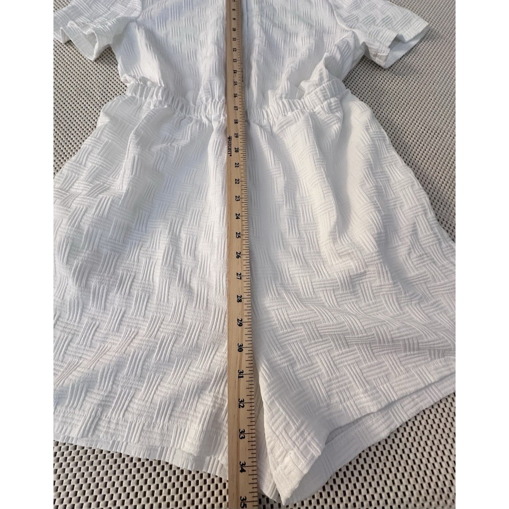 NEW Cupshe White Romper Sz L Button Down Boho Jumper Casual Stretch Shorts Gauzy - Picture 5 of 12